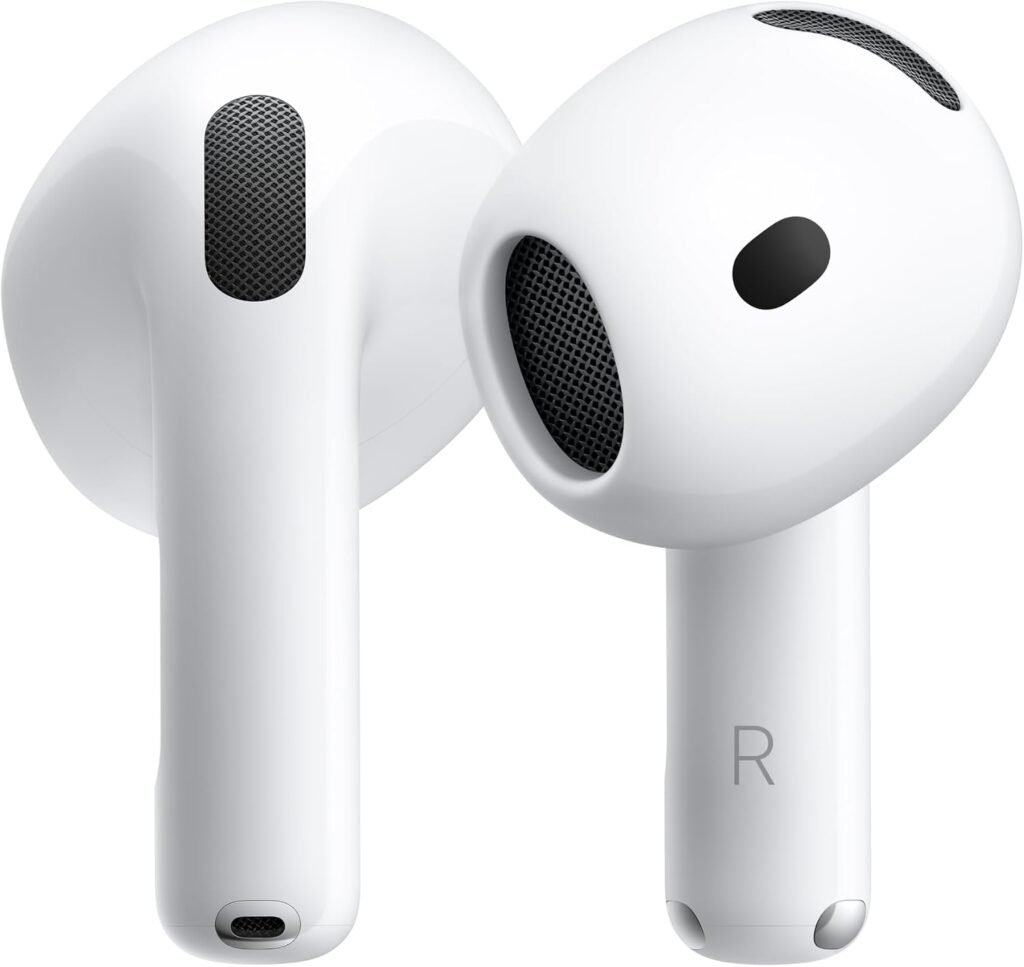 Apple AirPods 5 with Wireless Charging Case (2026), white — product image from the Amazon listing.