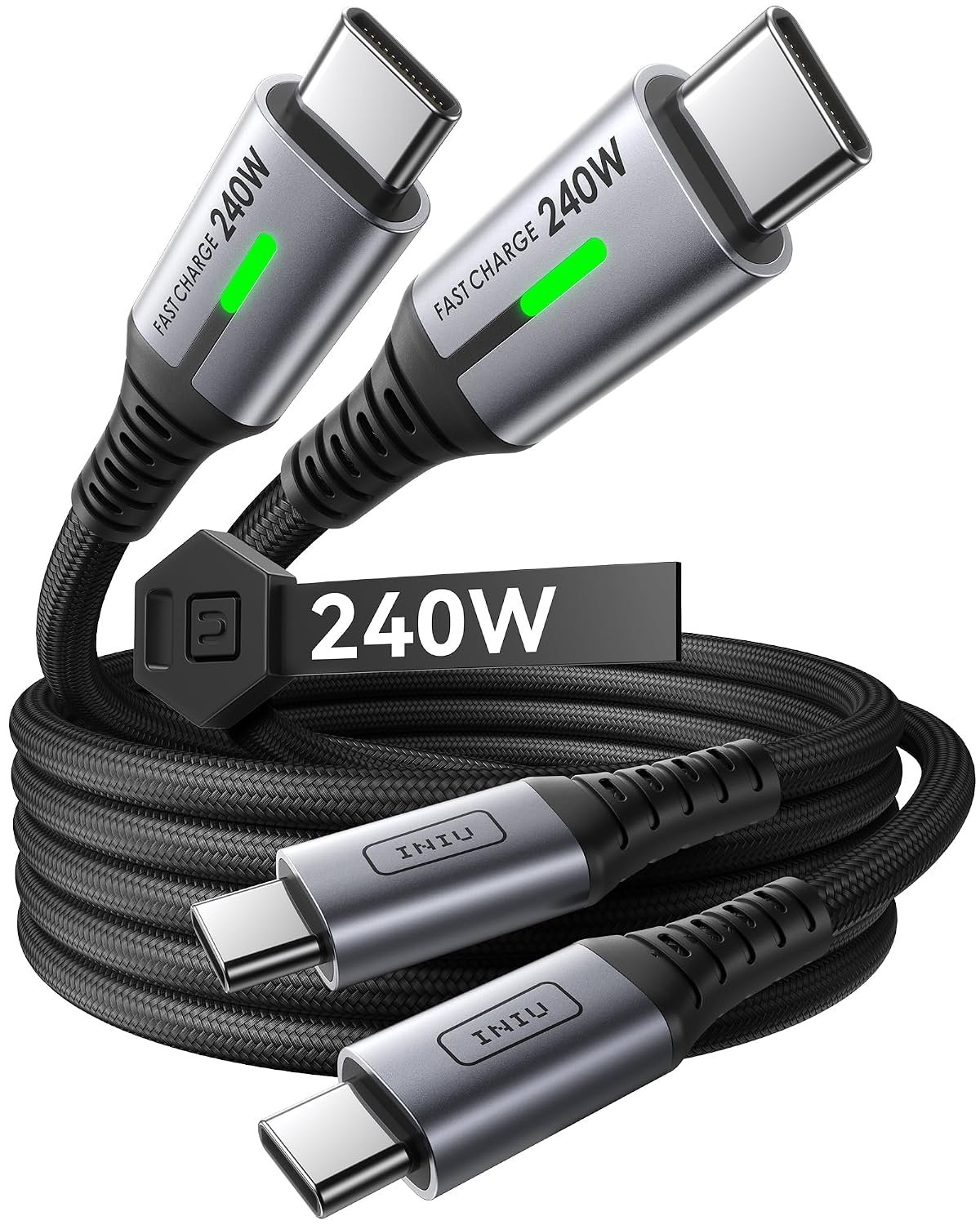 INIU USB-C to USB-C 240W Braided Fast Charging Cable (2-Pack)
