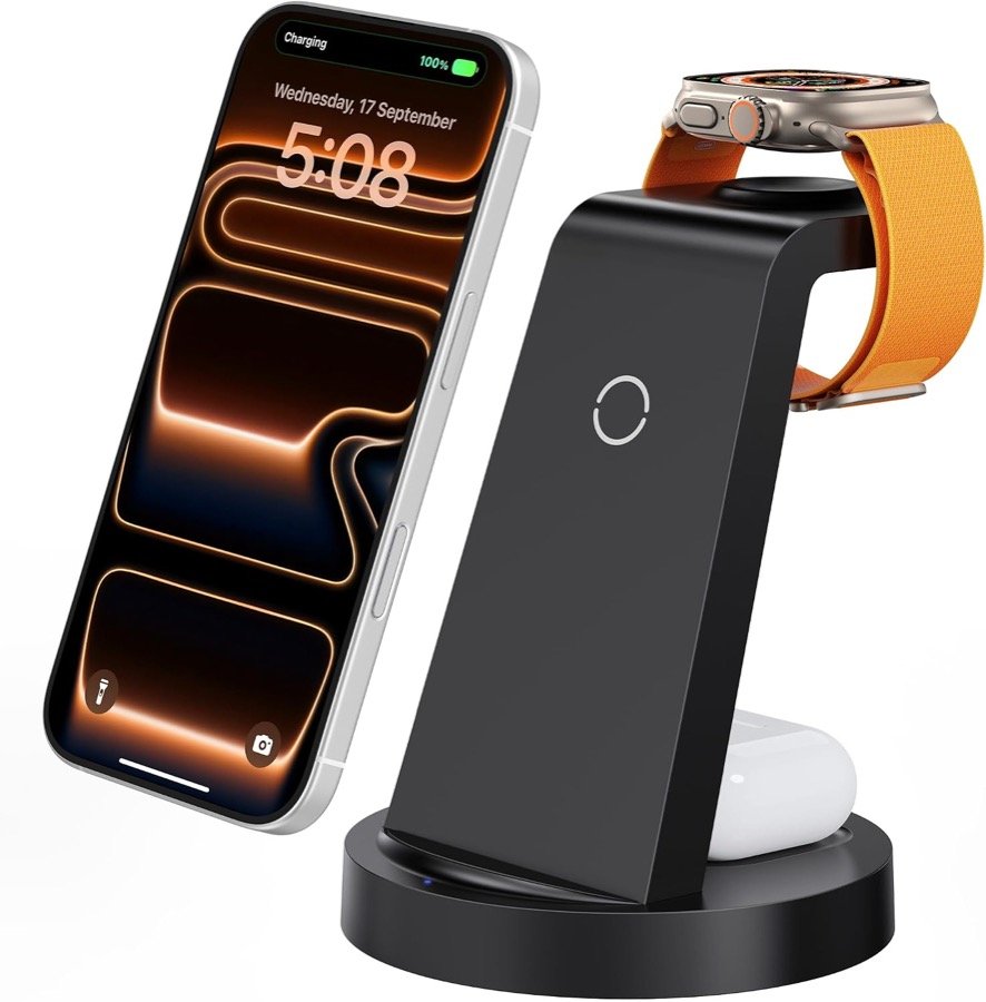 Anlmz 3-in-1 Wireless Charging Station with 18W Adapter - Black