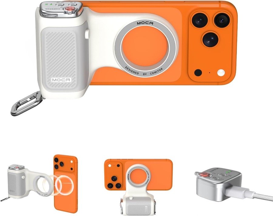 COMITOK MOCA Magnetic iPhone Camera Grip with Removable Remote - White
