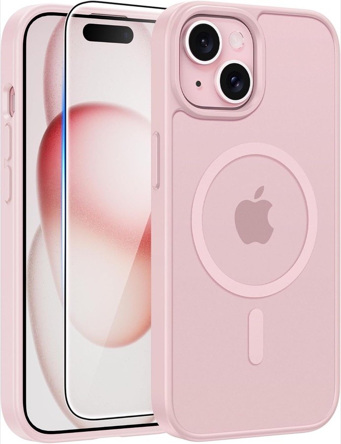 FNTCASE iPhone 15/14/13 Magnetic Case + Glass Protector - Light Pink