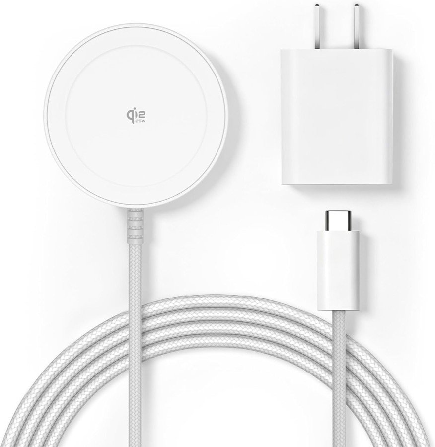 Gatatol Magnetic Wireless Charging Pad, 5ft, with 30W Adapter - White