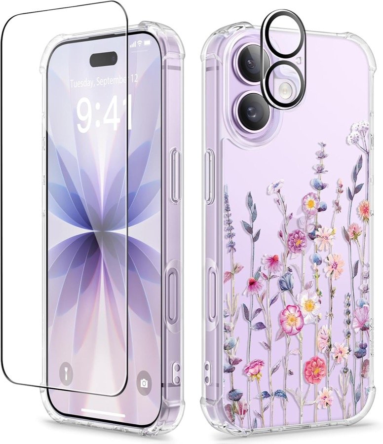 GVIEWIN iPhone 17 Floral Case + Screen and Camera Protectors - Floratopia/Colorful