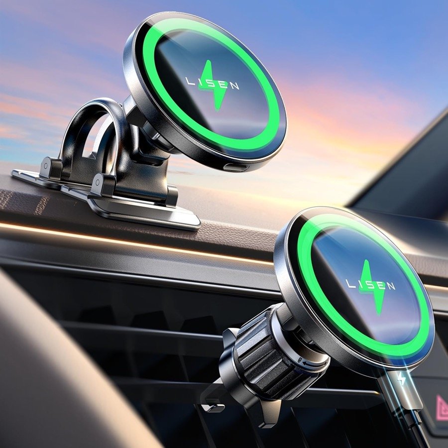 LISEN 15W MagSafe Car Mount Charger - Black Gray