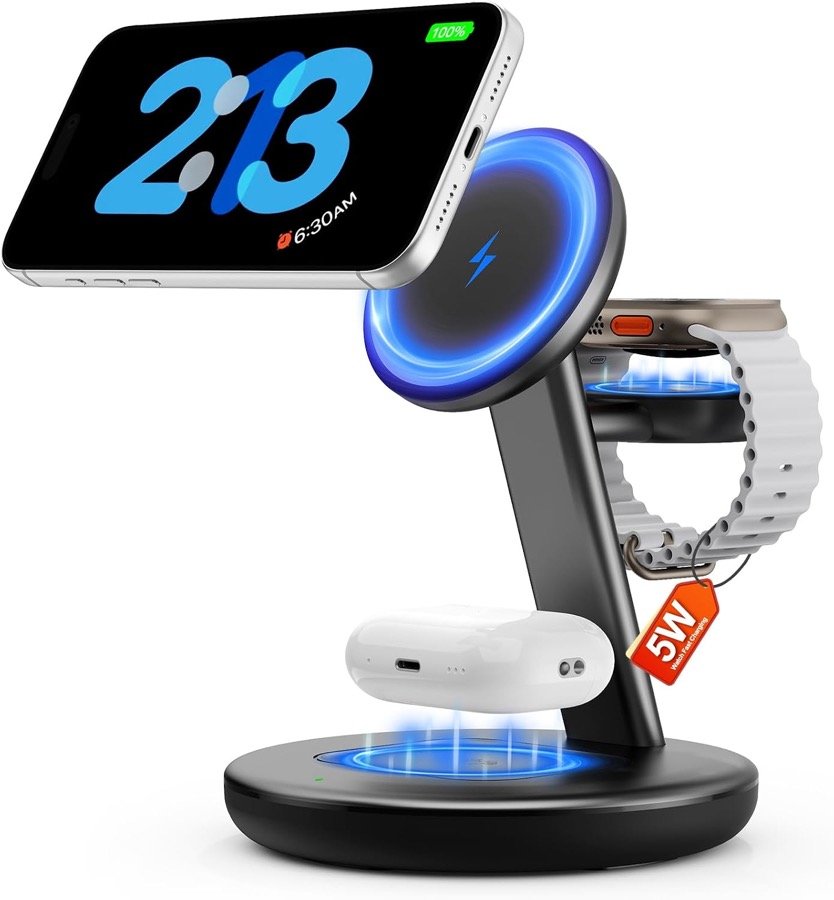LYAOAO 3-in-1 Magnetic Wireless Charging Stand - Black