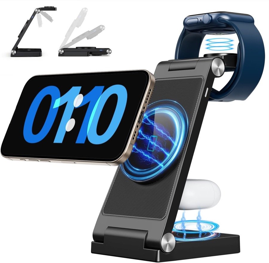 RYND 3-in-1 Traveling Magnetic Wireless Charging Station with Light - Black
