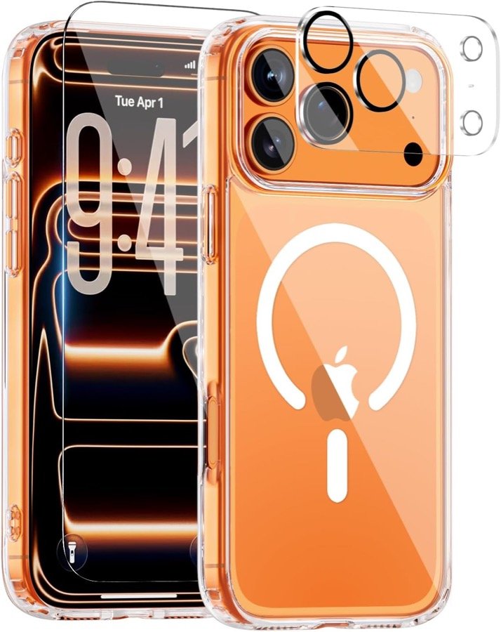 Saiuxiu iPhone 17 Pro Clear Magnetic Case + Screen and Lens Protectors