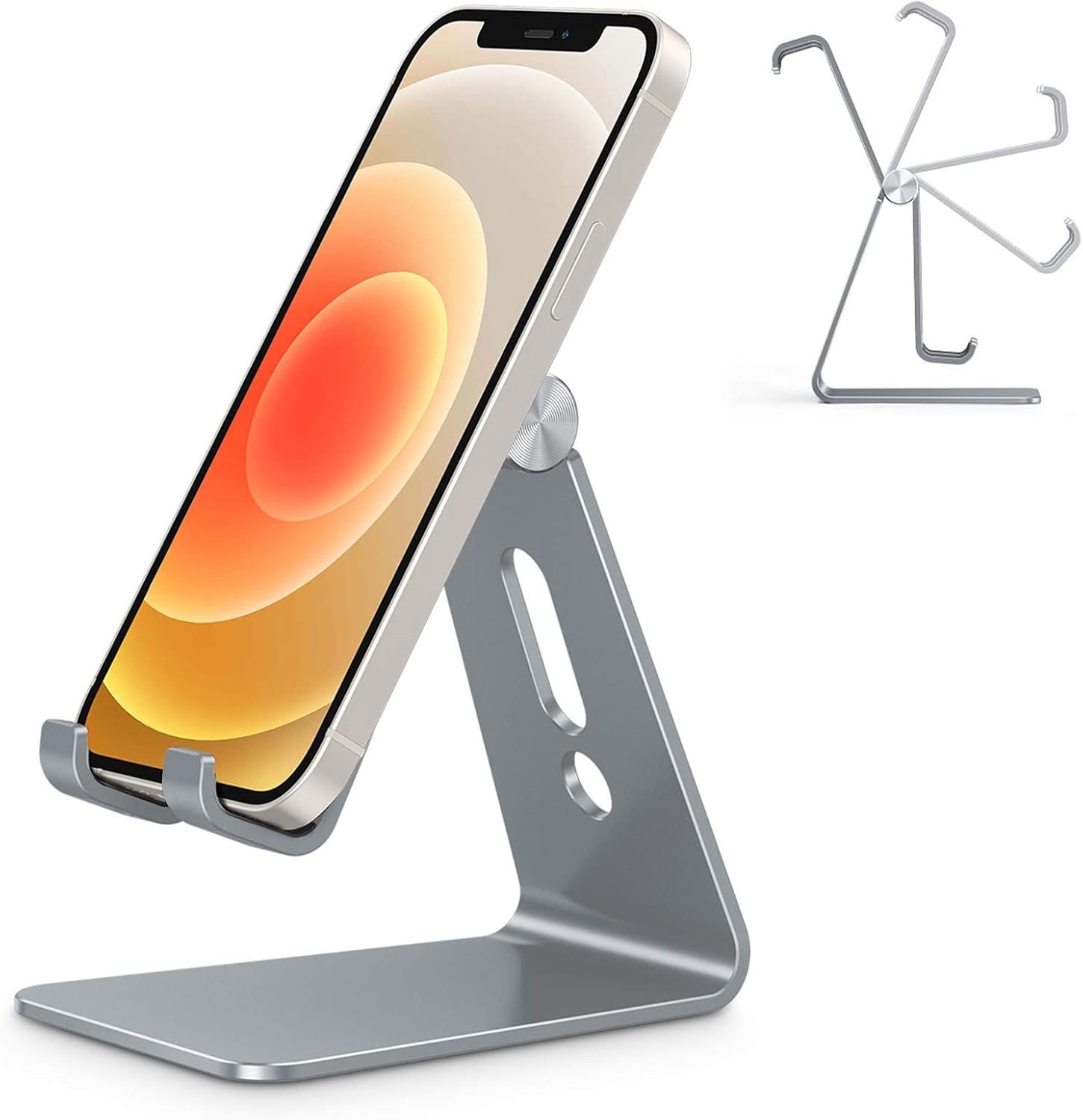 OMOTON C2 Adjustable Aluminum Cell Phone Stand with Charging Cutout (Grey)